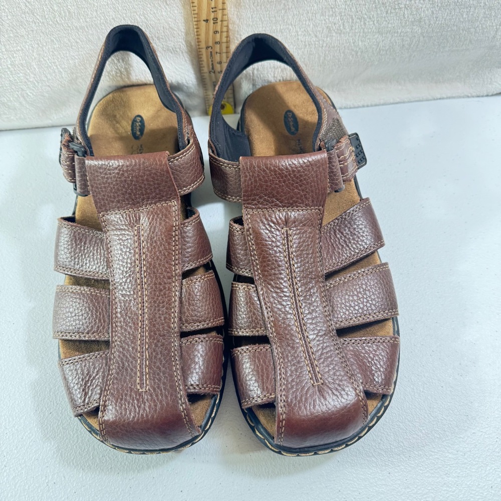Dr Scholls Gaston Mens Brown Leather Fisherman Sandals Memory Foam 11M